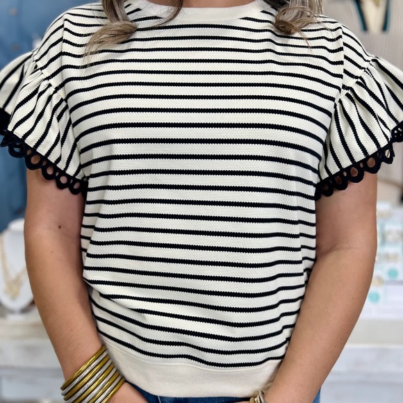 Striped Ruffle Sleeve Top - Picture 5 of 7